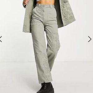 Topshop Patchwork Straight Leg Cotton Twill Pants